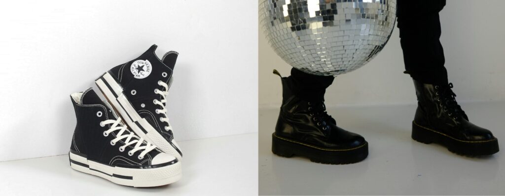 コンバースのハイカットとドクターマーチンの8ホールの画像