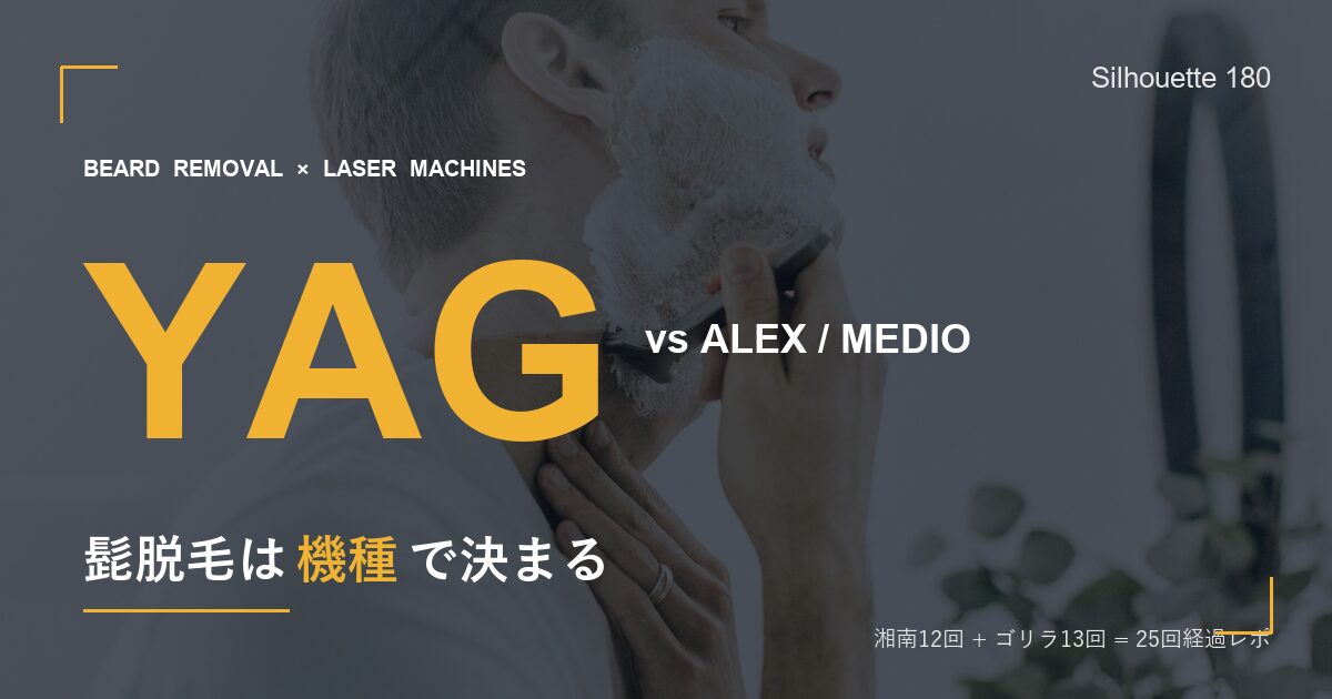 湘南12回+ゴリラ13回=25回｜髭脱毛は機種で決まる｜YAG vs ALEX vs MEDIO