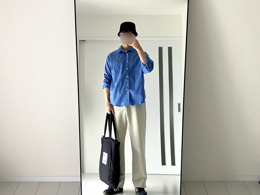 夏コーデ型B:シャツ羽織り×ワイドパンツの182cm全身コーデ