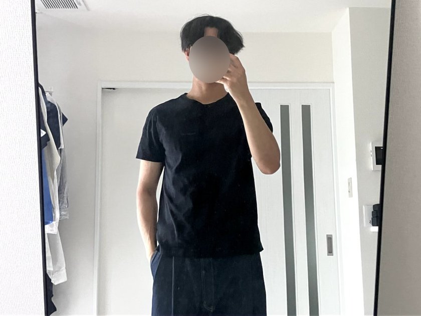 BANANA REPUBLIC LUXE TOUCH クルーネックTシャツ(L)を182cmが着用した様子