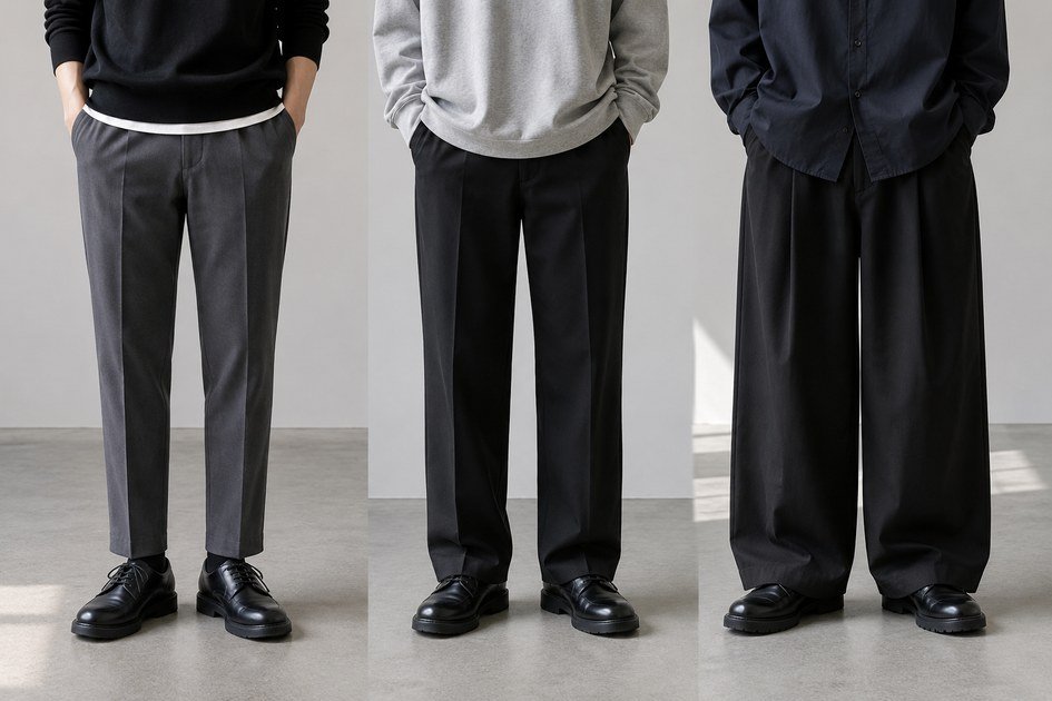 シルエット違いのパンツ3本を182cmが履き比べた足元の比較