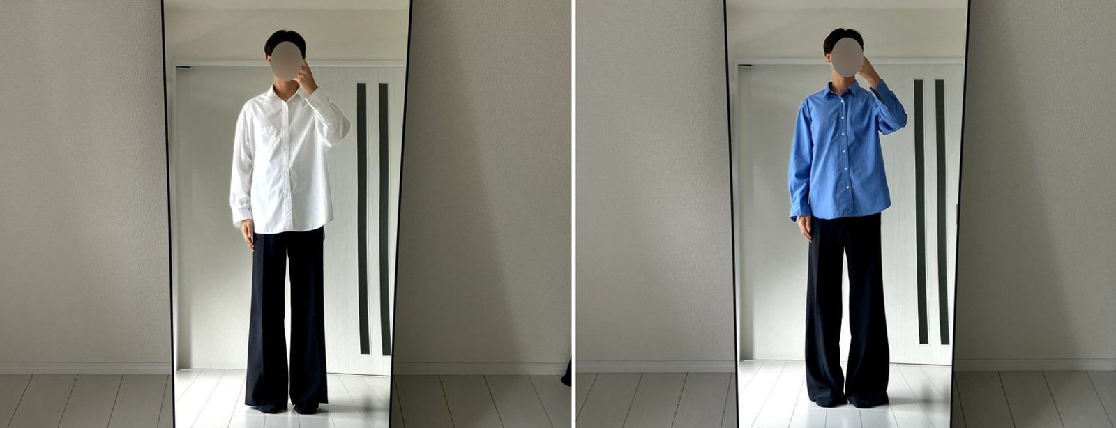 アイロンをかけたシャツを着用した182cmの姿