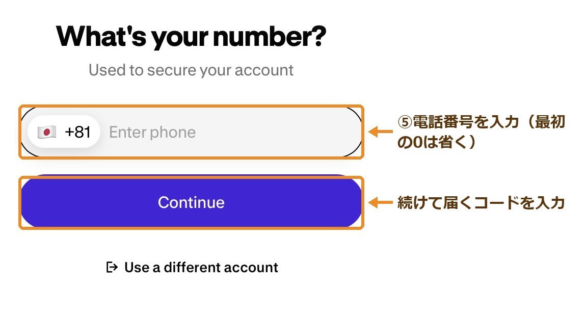 電話番号の入力画面。+81に続けて最初の0を省いた番号を入れる