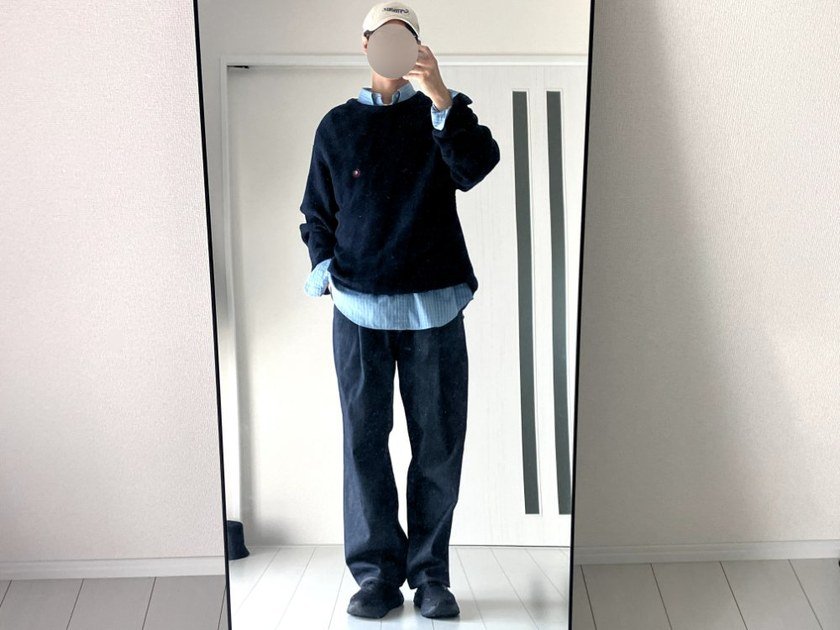 春に撮影したニットコーデ|同じ服が秋にもそのまま使える例(182cm)