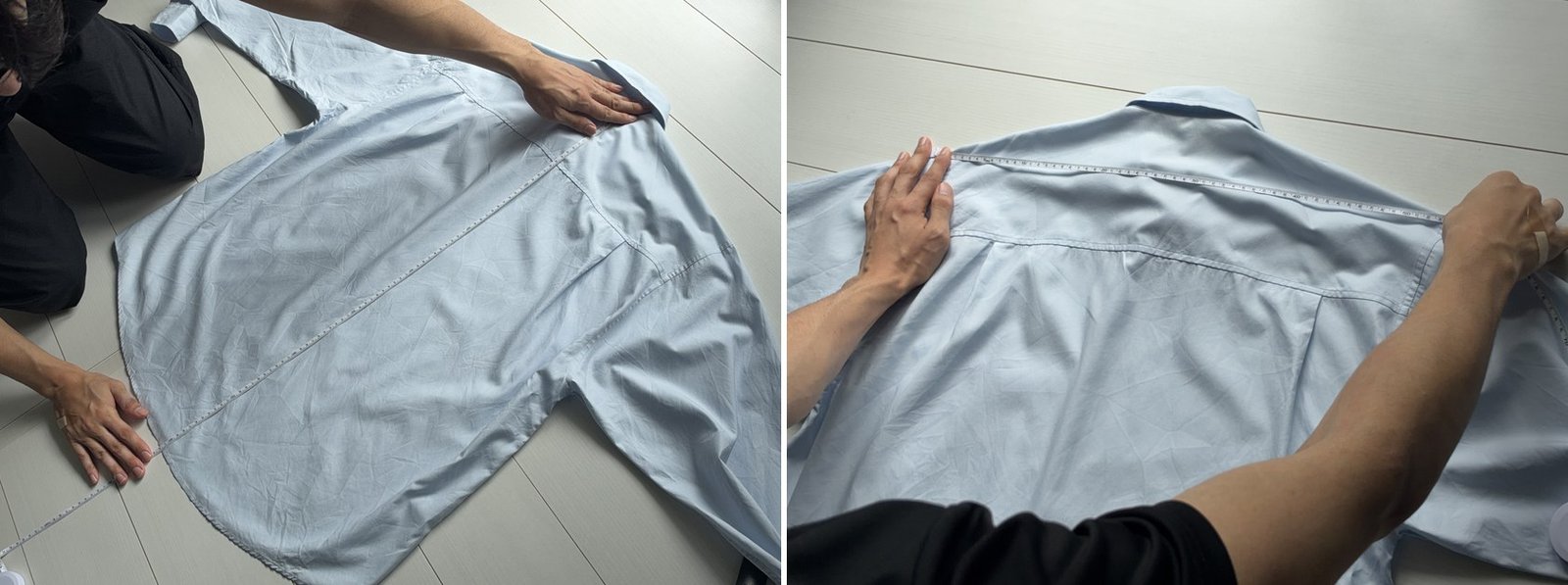 AURALEEビッグシャツ サイズ5の着丈81.5cmと肩幅55cmをメジャーで測ったところ